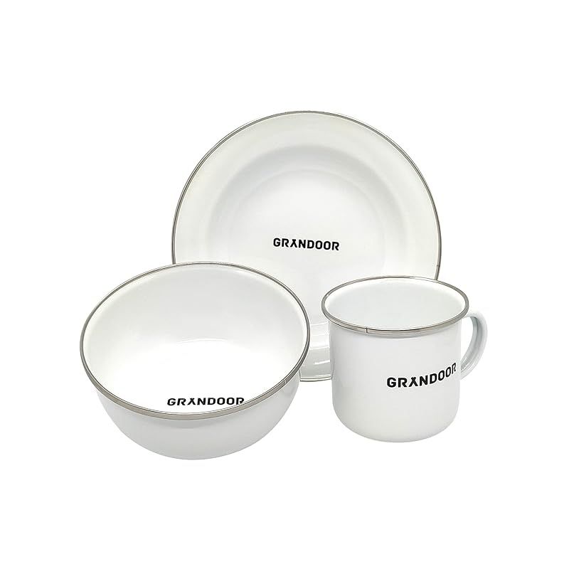 GRANDOOR ホーロー食器 3点セット (マグカップ 皿 椀) キャンプ