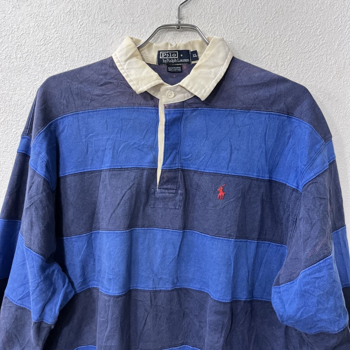 POLO RALPH LAUREN 長袖 ボーダー ラガーシャツ XL ブルー