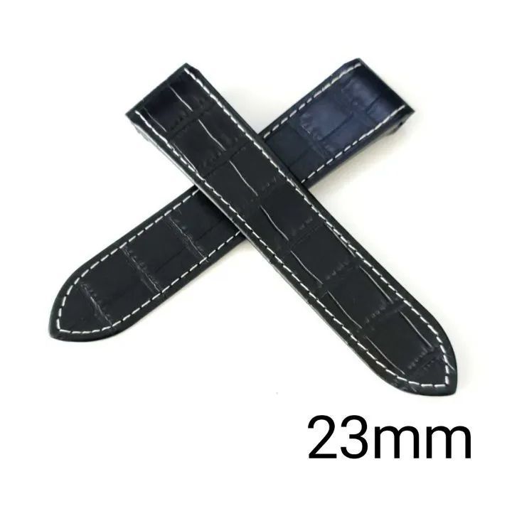 23mm 腕時計 レザー 革 ベルト ブラック×ホワイトステッチ 黒×白
