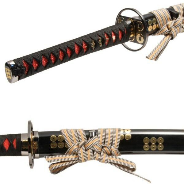 模造刀 戦国シリーズ 真田 六文銭 黒鞘 掛け台・刀袋付 大刀 刃紋入り刀身 メッキ合金 neu018rbk 日本刀 美術刀剣 おもちゃ 通販 代引き不可 関の美術刀剣 真田幸村 黒鞘 六文銭 妖刀村正 大刀 模造