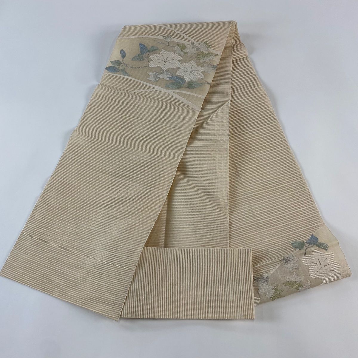 B5 美品 夏物 紫陽花の花 銀糸 薄ピンク 太鼓 絽 紗 松葉仕立て