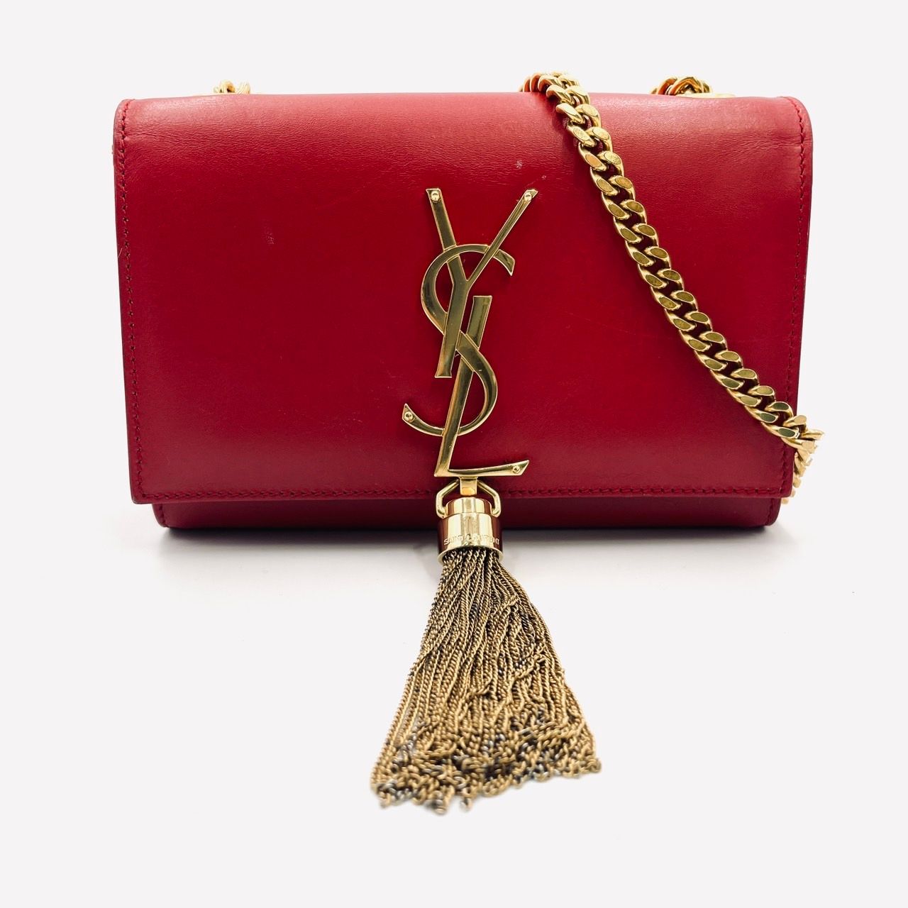 サンローラン SAINT LAURENT ケイト チェーン ショルダーバッグ 赤 レザー ゴールド金具 レッド 7-3-569