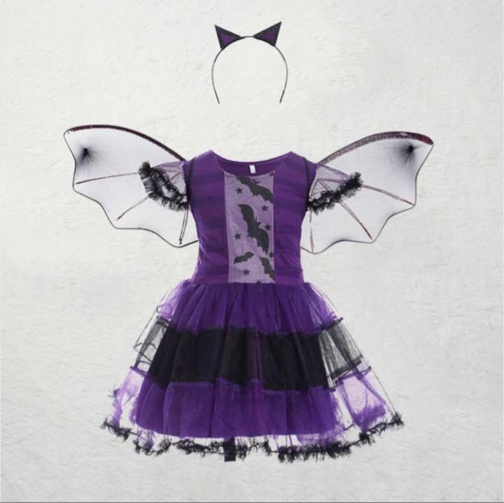 新作販売 110 ヴァンパイア コウモリ コスプレ 女の子 キッズ 魔女 子供服 衣装 紫