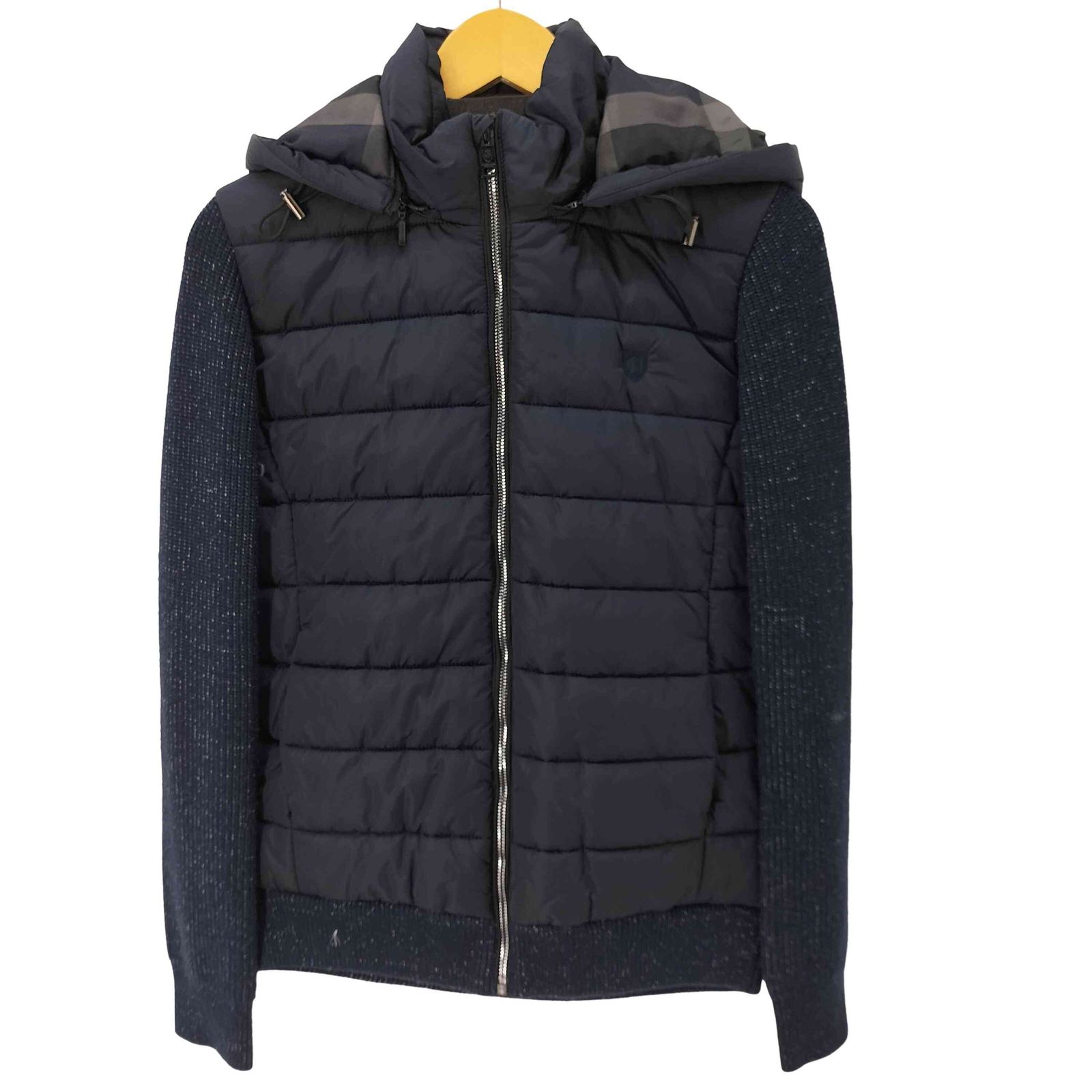 ブラックレーベルクレストブリッジ BLACK LABEL CRESTBRIDGE ロゴ刺繍ニット切替フーデッドダウンジャケット ノバチェック メンズ JPN：M 