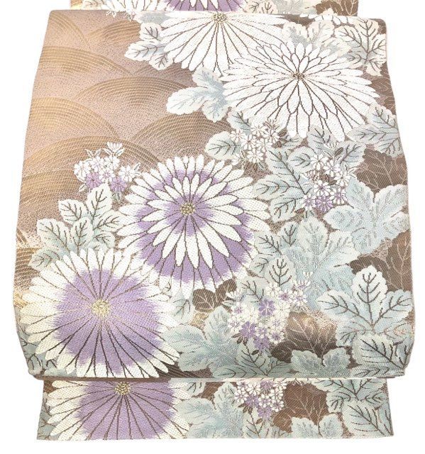 城間栄順 琉球紅型 落款入 九寸名古屋帯 開き名古屋 鬼しぼちりめん