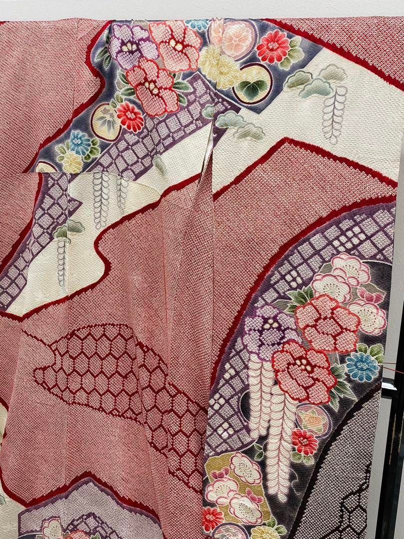 総絞り 振袖 豪華 金彩 紋意匠 身丈169cm 撥水加工済