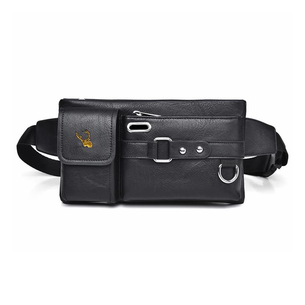 Color:ブラック [Ｗｈａｔｎａ] 革ミニウエストバッグ メンズ ミニショルダーバッグ ウエストポーチ イヤホン穴付 キーリング付 男女兼用 斜めがけ ボディバッグ ワンショルダー 軽量 ブラウ