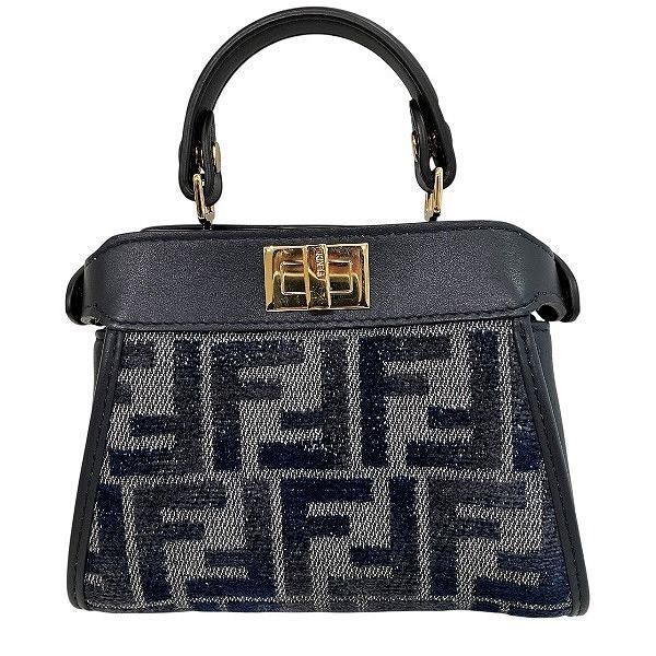 フェンディ Fendi ズッカ ナノ ピーカブ 7AS294ASU0 ネイビー ツイード×レザー バッグ ハンドバッグ ショルダーバッグ レディース