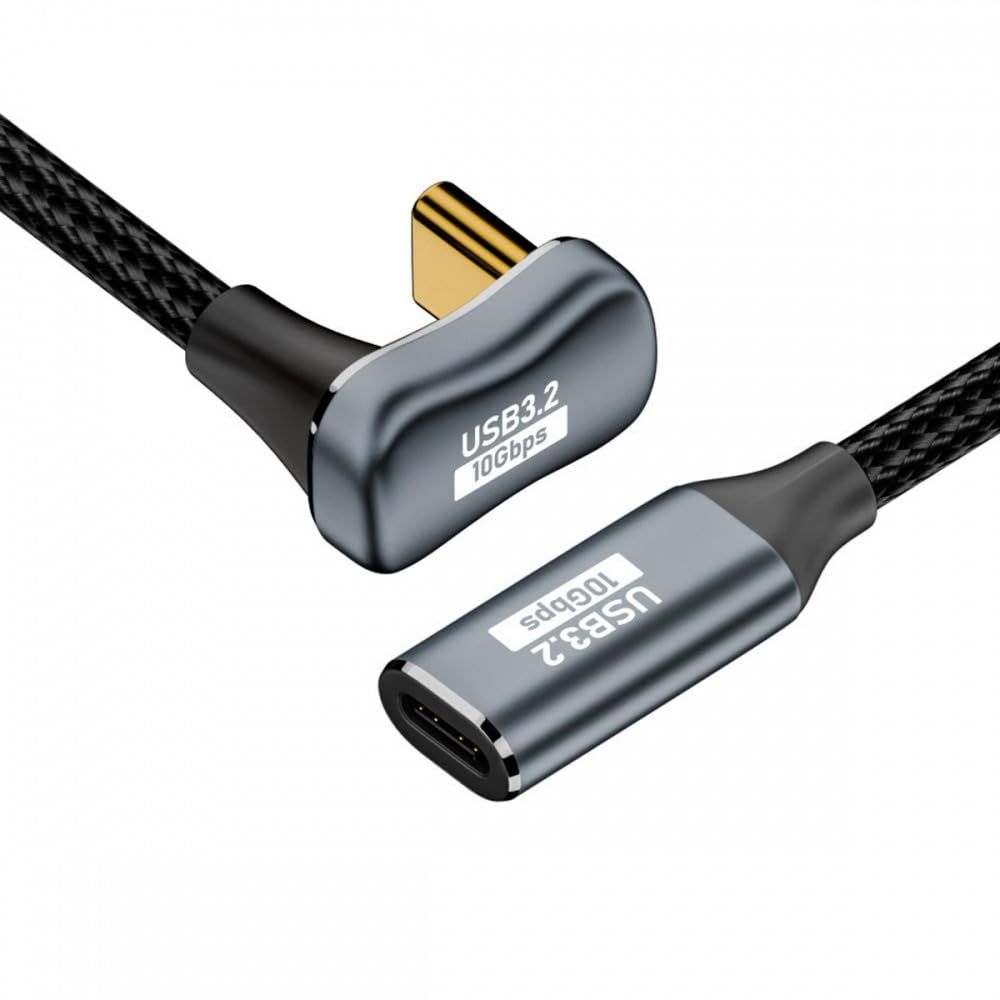 新品 CY ケーブル 反対 U字型 バックアングル USB-C USB 3.1 Type C オス - メス 延長データコード 10Gbps 100W スリーブ付き 200cm UC-058-OS-2.0M-HX