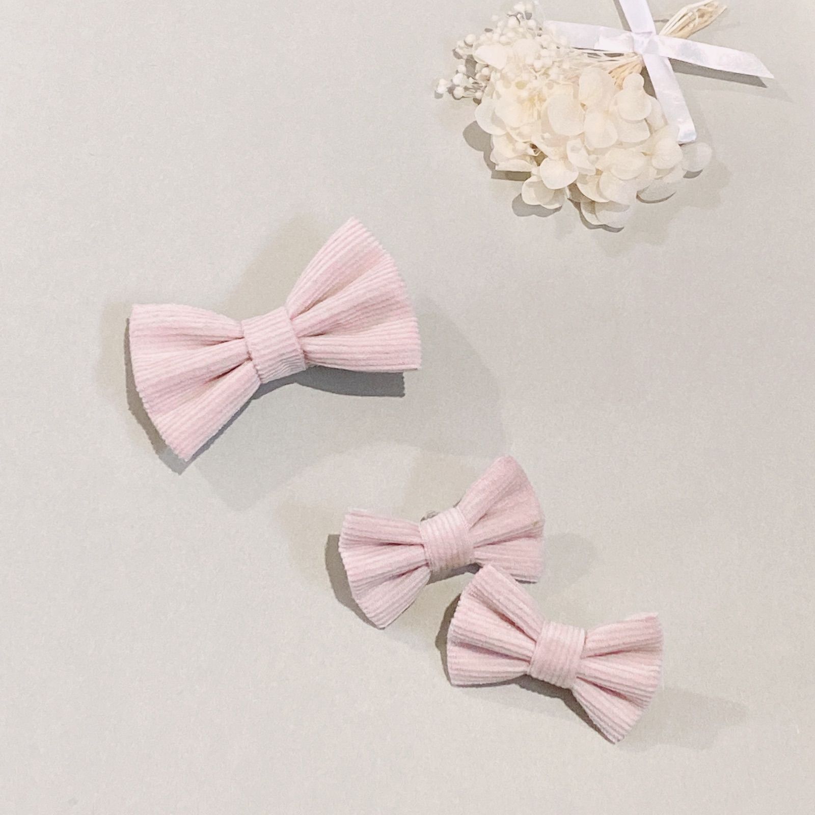 C&Sフレンチコーデュロイ使用、ハンドメイド、ヘアクリップ、ヘアゴム  