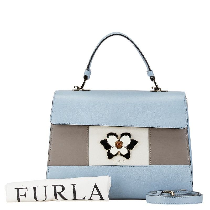 フルラ ムゲット フラワー モチーフ ハンドバッグ ショルダーバッグ 2WAY ライトブルー ホワイト レザー レディース Furla【1-0168364】  - メルカリ