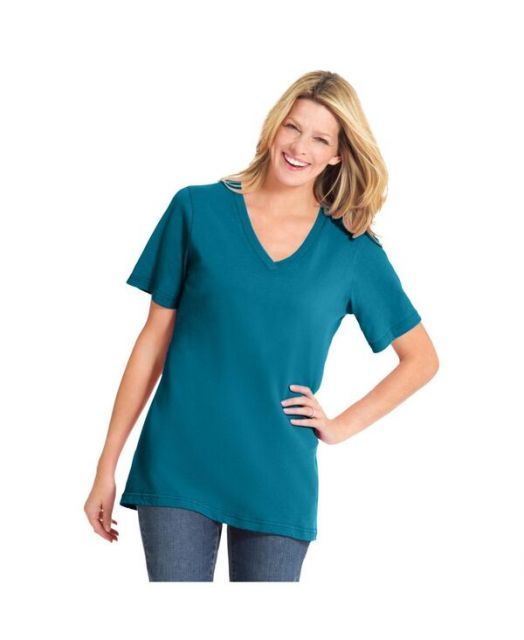 送料無料 ウーマン ウィズイン レディース シャツ トップス Plus Size Perfect Short-Sleeve V-Neck Tee Deep teal