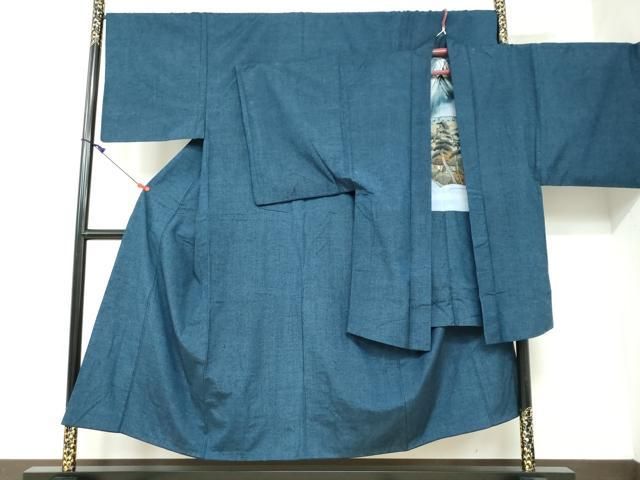平和屋着物●男性 紬 アンサンブル 濃藍色 正絹 DAAW5540ud