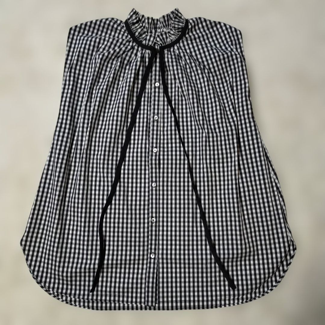タグ付♥品 ELLIE ギンガムチェック黒 リボン付き ノースリーブブラウス