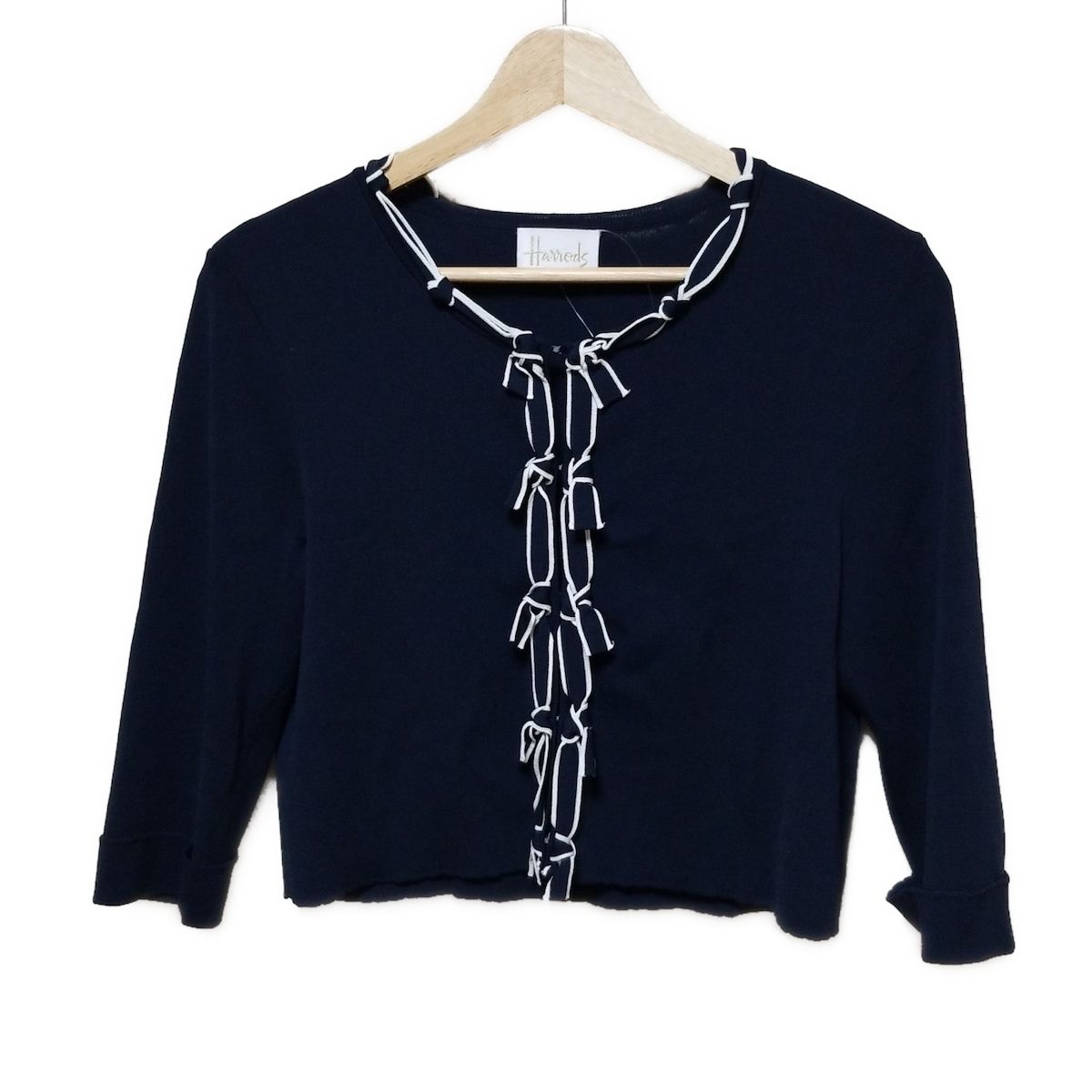 Harrods - HARRODS(ハロッズ) カーディガン レディース美品  - ネイビー×白 七分袖 HARRODS(ハロッズ) カーディガン レディース美品 - ネイビー×白