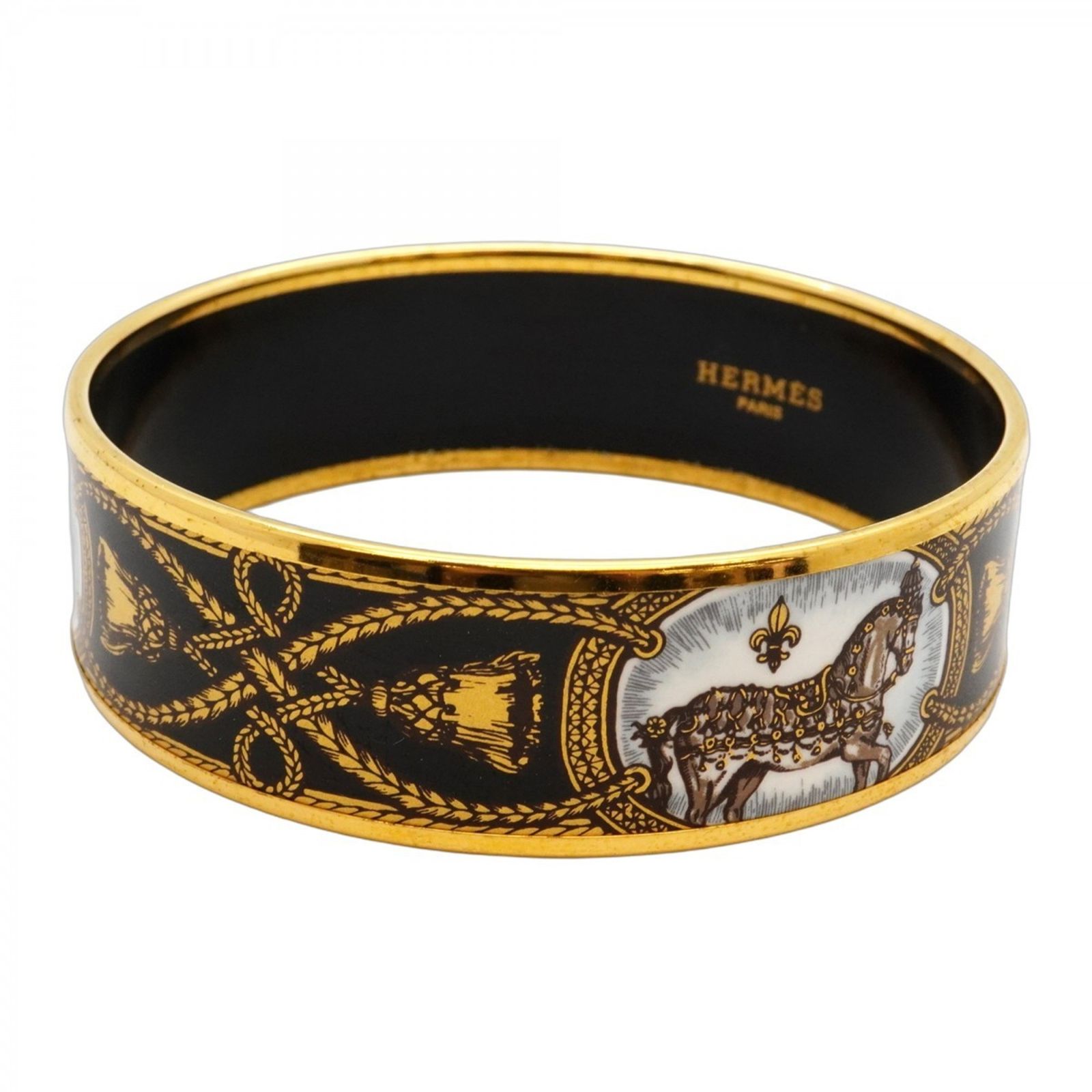 エルメス Hermes エルメス バングル エマイユGM GPメッキ 七宝焼き ゴールド ブラック ホワイトレディース