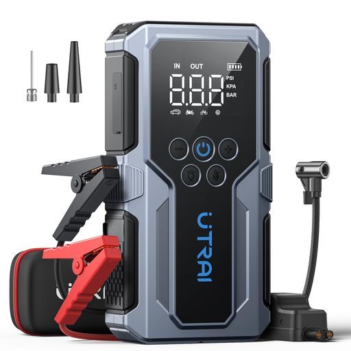 UTRAIジャンプスターター電動空気入れエアーコンプレッサー搭載エンジンスターターバッテリー上がり対策ピーク電流2500AUSB出力搭載LED緊急ライト12V車用8.5までのガソリンエンジン車6.5Lま…