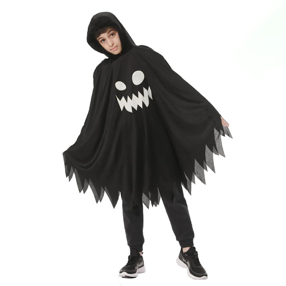 [LJZM] お化け コスプレ 子供 ハロウィン 幽霊 仮装 キッズ 死神 悪魔 コスチューム ゴースト オバケ ポンチョ 蛍光効果 男の子 女の子 マント かわいい