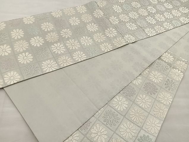 平和屋着物○六通柄袋帯 有職唐織 菊尽くし 銀糸 正絹 逸品 BAAO4265ea