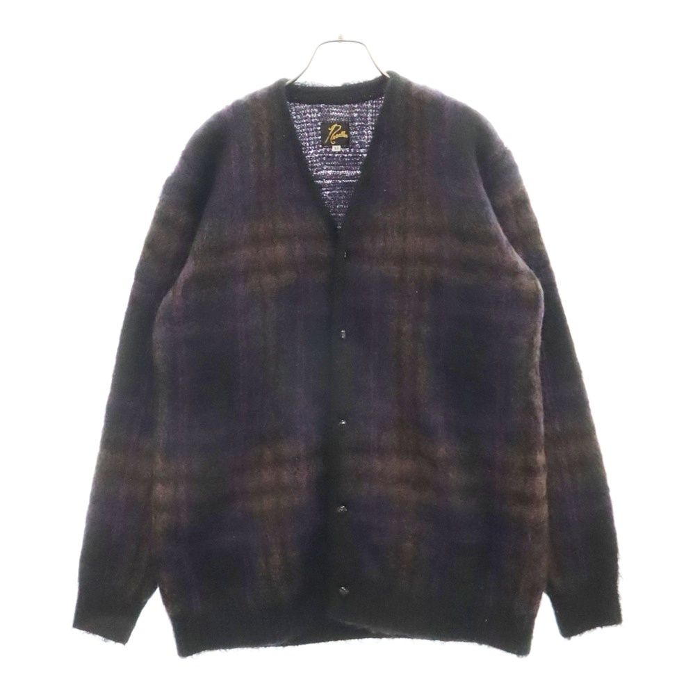 Needles (ニードルス) MOHAIR CARDIGAN モヘアチェック柄カーディガン NS1505 パープル/ブラック