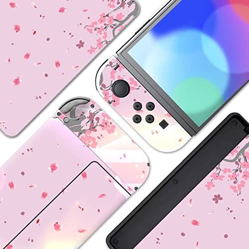 チェリーブロッサムピンク PlayVital Switch 有機OLEDモデルに対応用フルセット保護ステッカー、Switch OLEDコンソール＆ジョイコン＆ドック＆グリップに対応用カスタムビニールステッカースキン