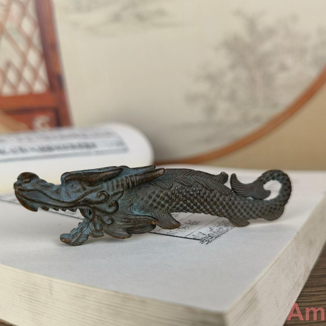 銅 細工 竜頭魚 茶台茶寵 文鎮 筆棚書道具 文房具 装飾品 工芸品