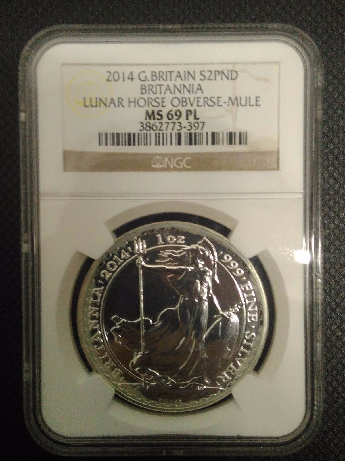 Britannia Mule Error w| Lunar Horse Obverse 2014 1 oz Silver Coin - NGC MS69 PL