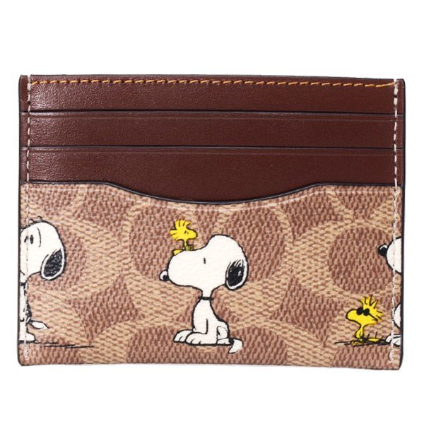 コーチ カードケース スヌーピー COACH ピーナッツ コラボ コーティングキャンバス レザー シグネチャー プリント スリム ID パスケース 定期入れ 名刺入れ タンマルチ CBK55