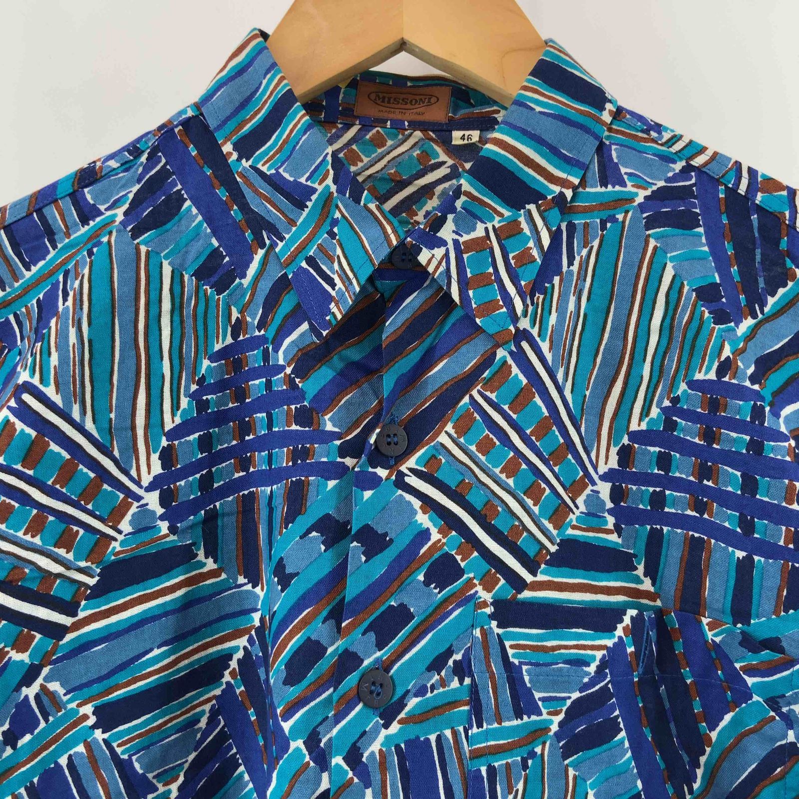 MISSONI ミッソーニ ブルー×イエロー D-TK392 総柄 長袖 トップス ブルー／イエロー 46 トップス レーヨン レディース 中古 MISSONI ミッソーニ ブルー×イエロー D-TK392 総柄 長袖