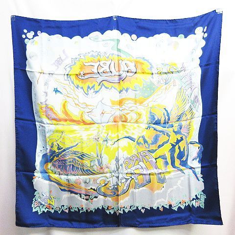 激 き HERMES エルメス カレ90 THE ALFEE アルフィー 25周年 コラボ AUBE 大判スカーフ ネイビー 紺 レディース E292B 3995