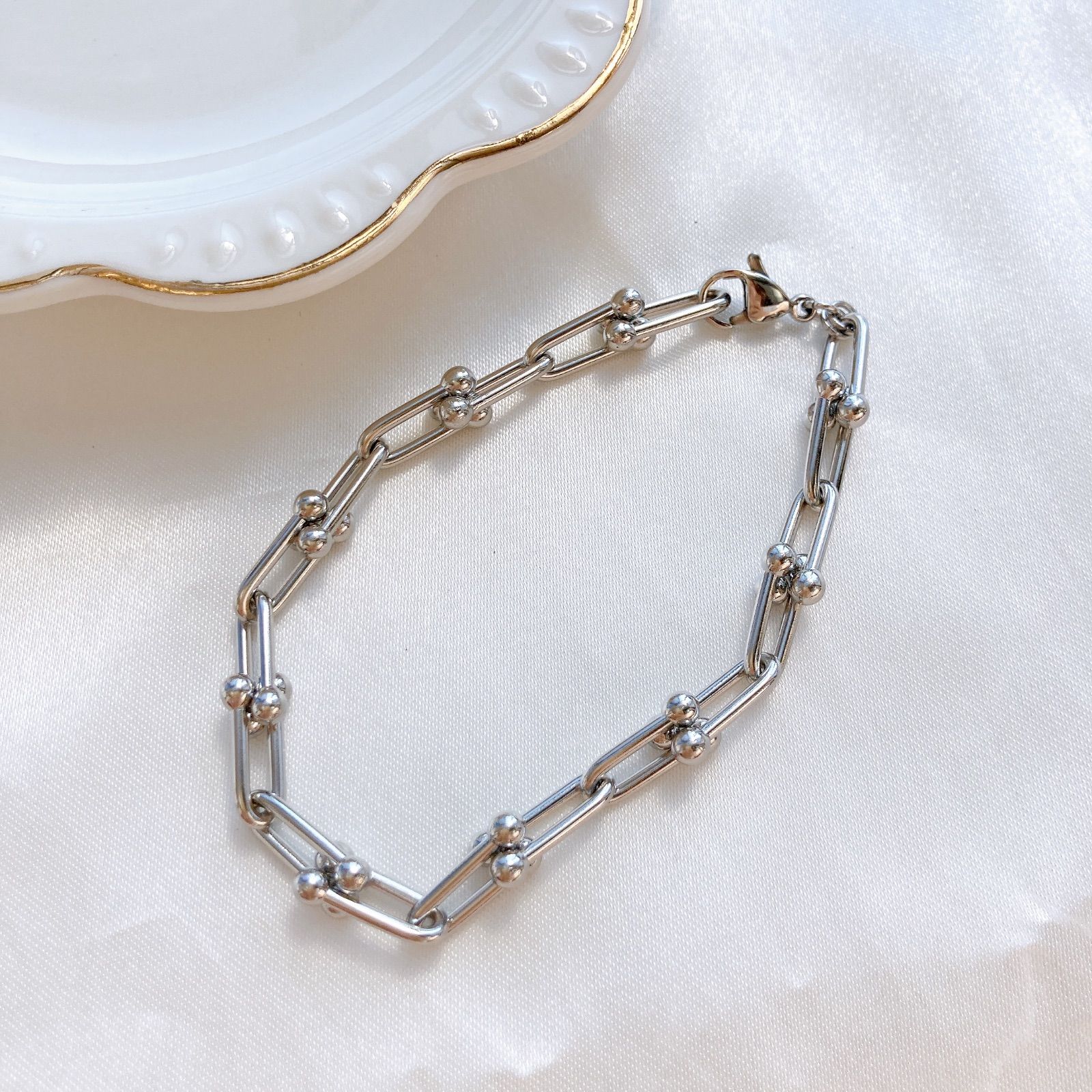 サージカルステンレス】シルバーリンクチェーンのブレスレット 19/20cm 