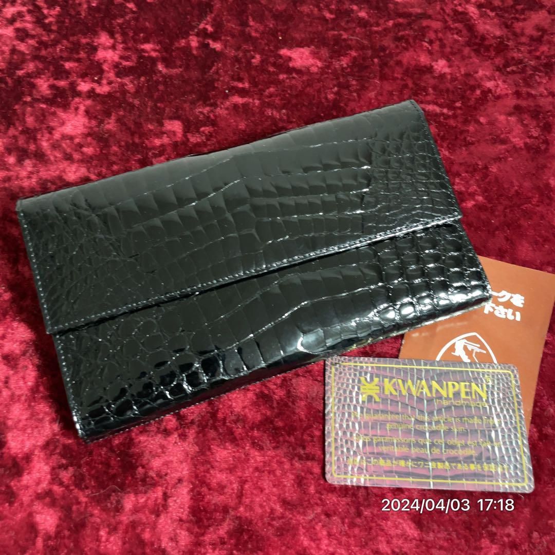 高級 美品 KWANPEN クワンペン クロコダイル ワニ革 シャイニークロコ 
