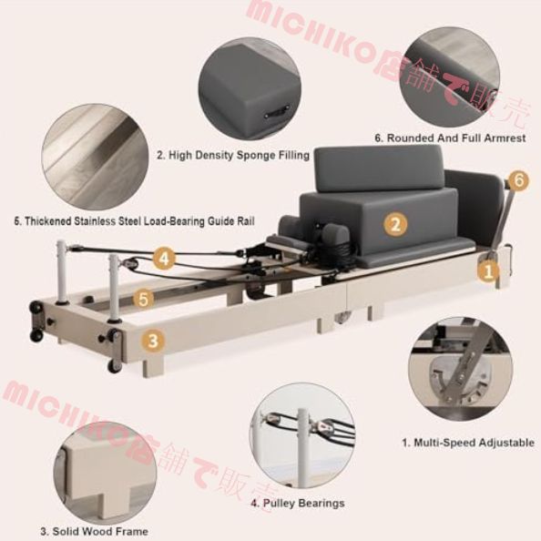 ホームピラティスマシン ピラティストレーニングベッド ステンレススチール 折りたたみ ボックス付き ピラティスリフォーマー リフォーマーアクセサリー付き アルミニウムピラティス機器 ホームジムヨガスタジオ用スライドベッド