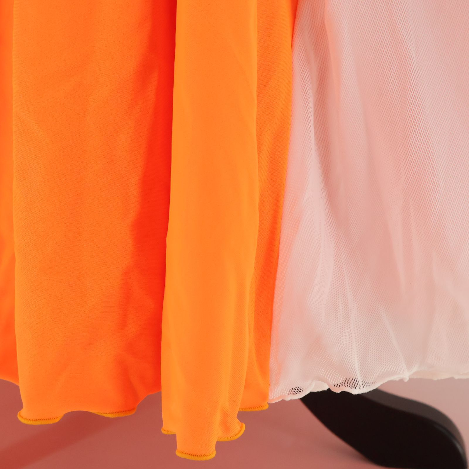 社交ダンス衣装】オレンジ ワンピース ドレス ホワイト 蛍光 白 黒