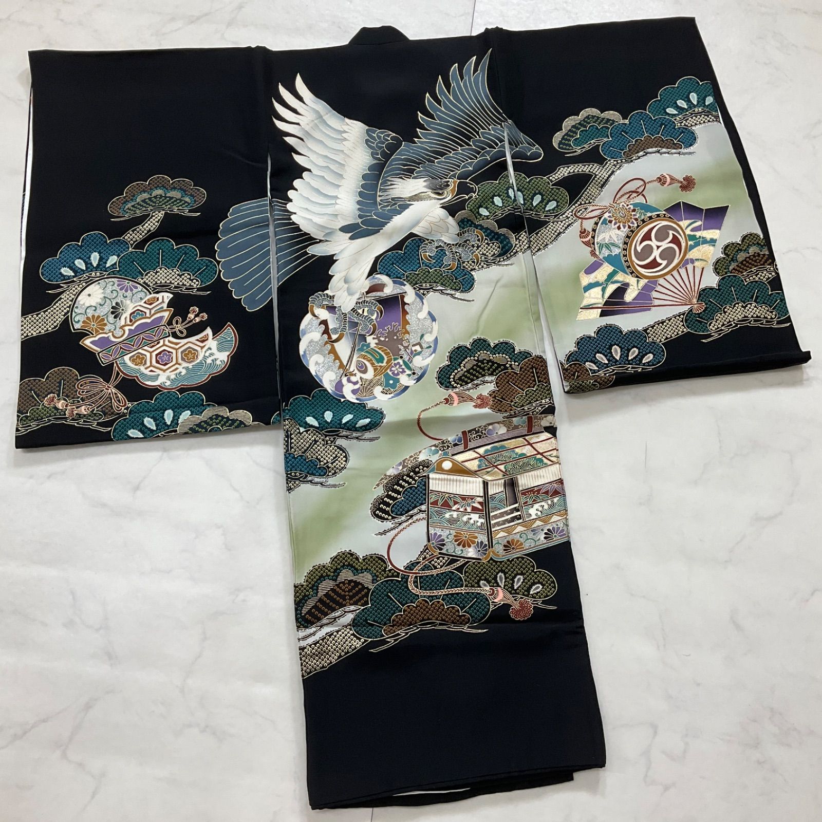 kimono+one未使用同然産着お宮参り襦袢付き七五三３歳用男の子着物七五三お詣り男の子着物こどものひお正月卒業式U154