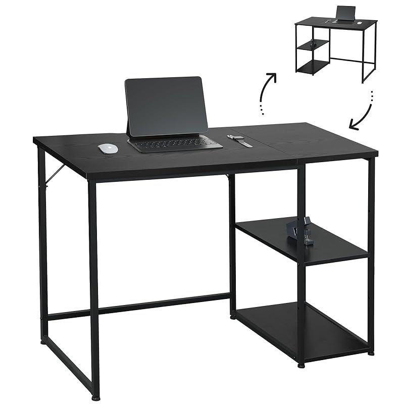 Maihail 机 pcデスク オフィスデスク パソコンデスク computer desk 勉強机 ゲーミングデスク ワークデスク 家具 table 学習机 収納 100 ラック付きデスク 幅100*奥行48*高さ74cm SZ121HFD スチールウッド 1