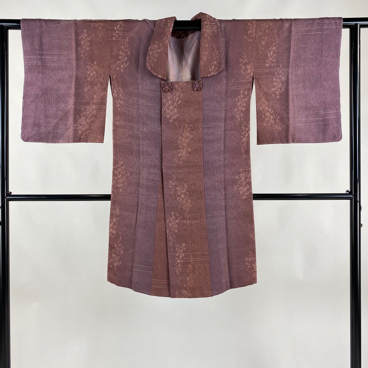 道行 身丈105cm 裄丈69.5cm L 和装コート 角衿 桜 菊 純正 ピンク 