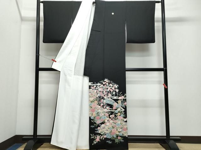 逸品♡2点セット♡手描き本加賀友禅作家もの正絹黒留袖・西陣服部織物礼装用正絹袋帯 平和屋着物○本加賀友禅作家 染元千紅代表 寺西一紘 黒留袖 花鳥