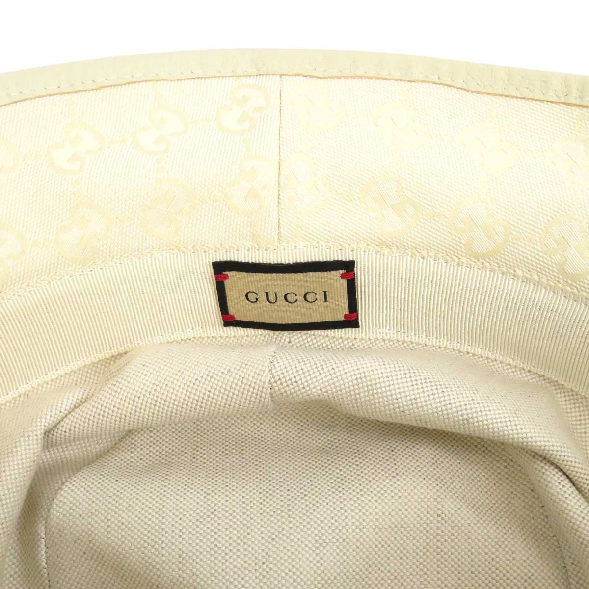 未使用級☆GUCCI バケットハット GGキャンバス Mサイズ アイボリー グッチ GGキャンバス バケットハット 748476 ユニセックス