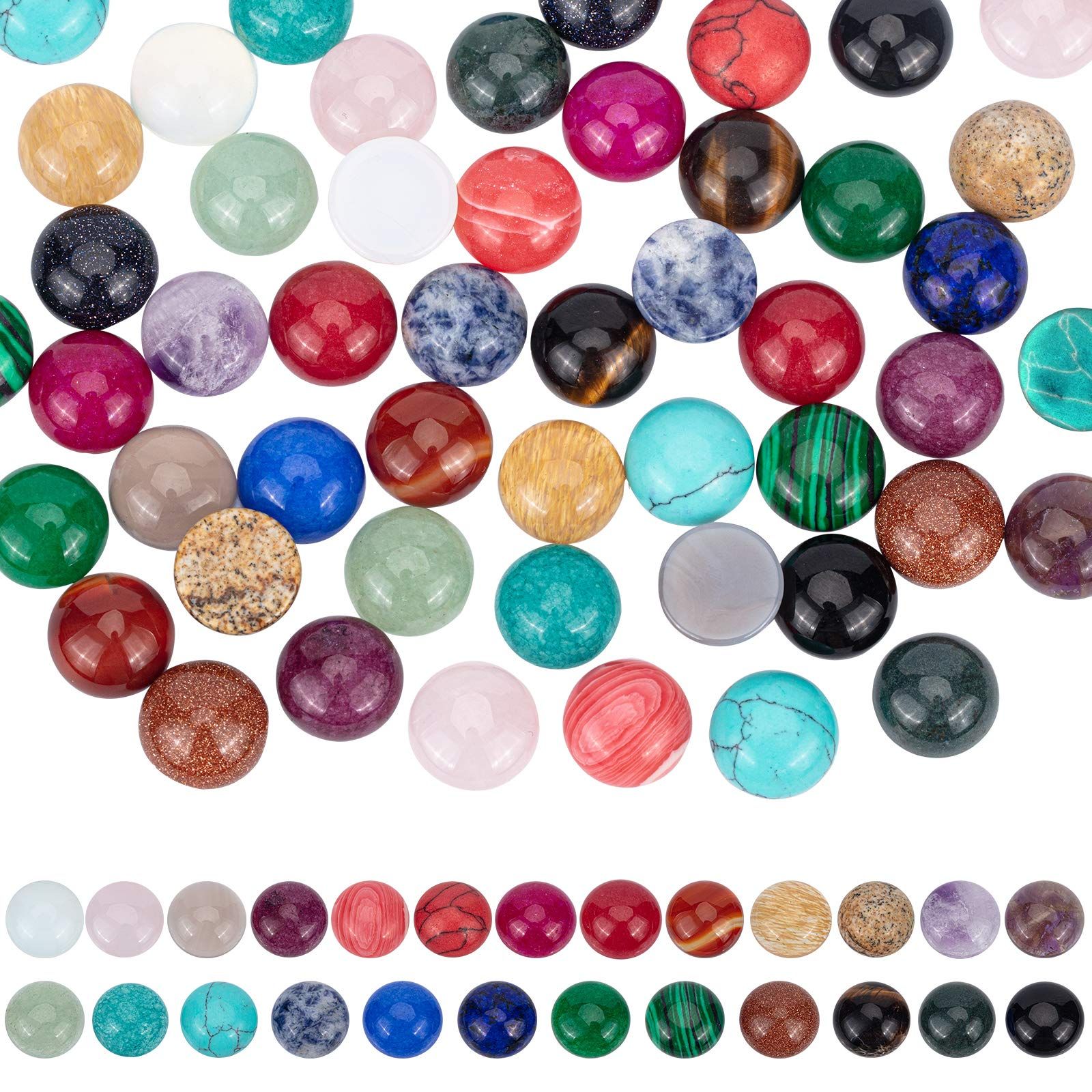 【数量限定】PH PandaHall カボション 50個 25色 天然石 天然石カボション 円形 カボション 手芸用カボション アクセサリーパーツ マクラメ編み デコ素材 チャーム ペンダント レジン封入 楕円形