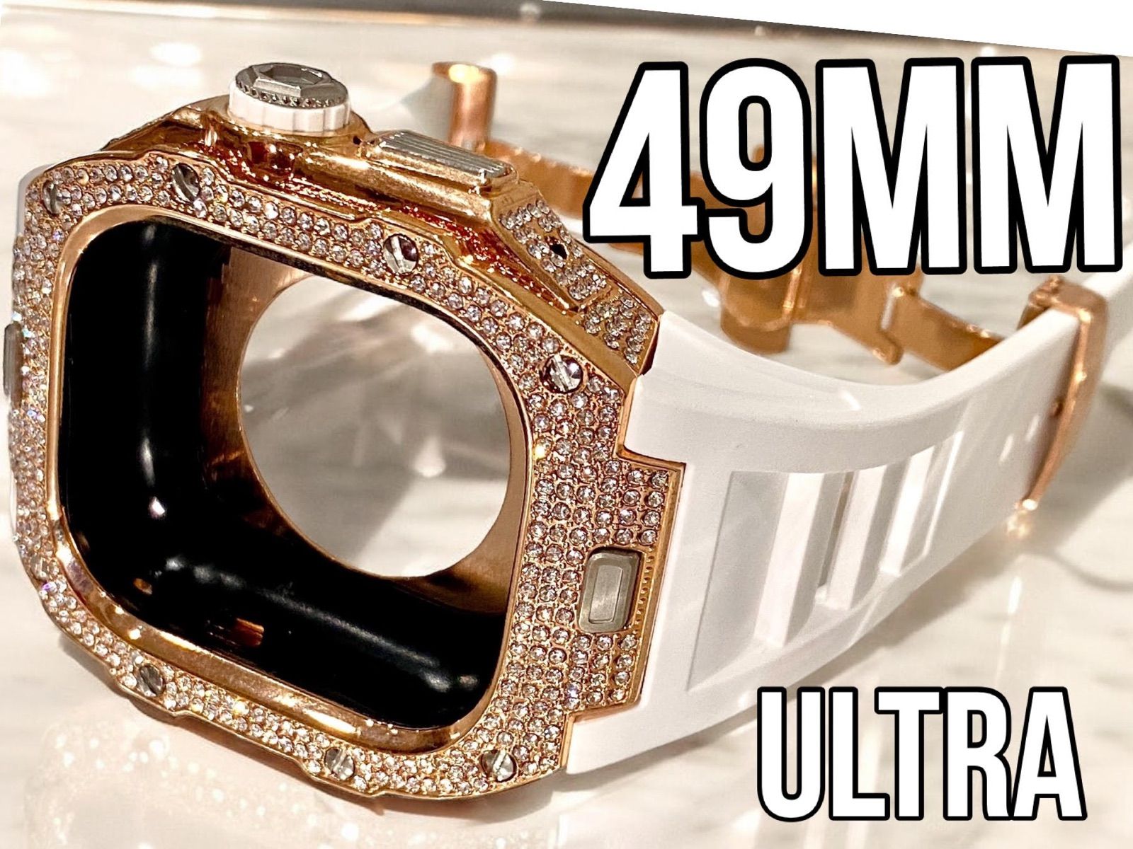 Apple Watchラバーバンドベルト 49 ultra ウルトラ カバーケースセット キラキラ ジルコニア 16