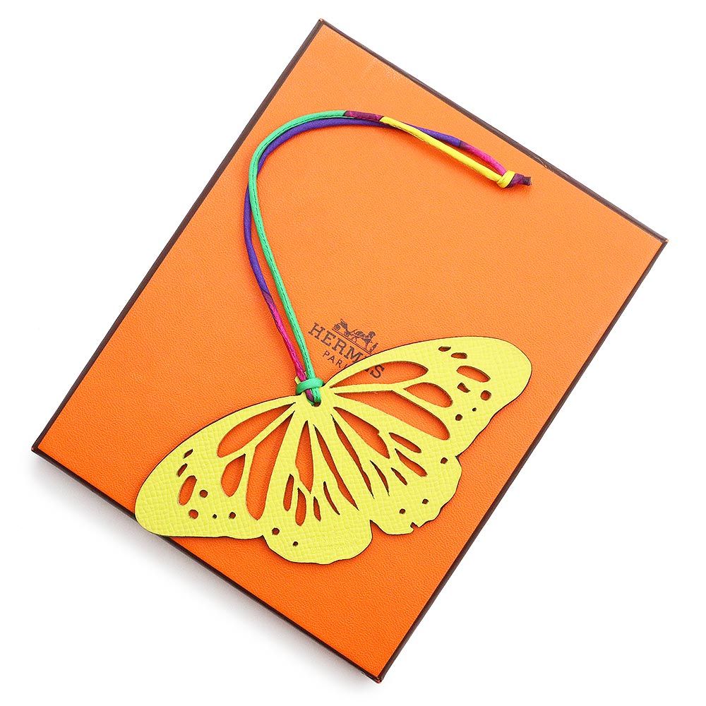 エルメス プティアッシュ petit h 蝶 チョウ バタフライ バッグチャーム トゴ ヴォーエプソン レザー シルク エトゥープ エトープ ライム グレージュ イエロー HERMES