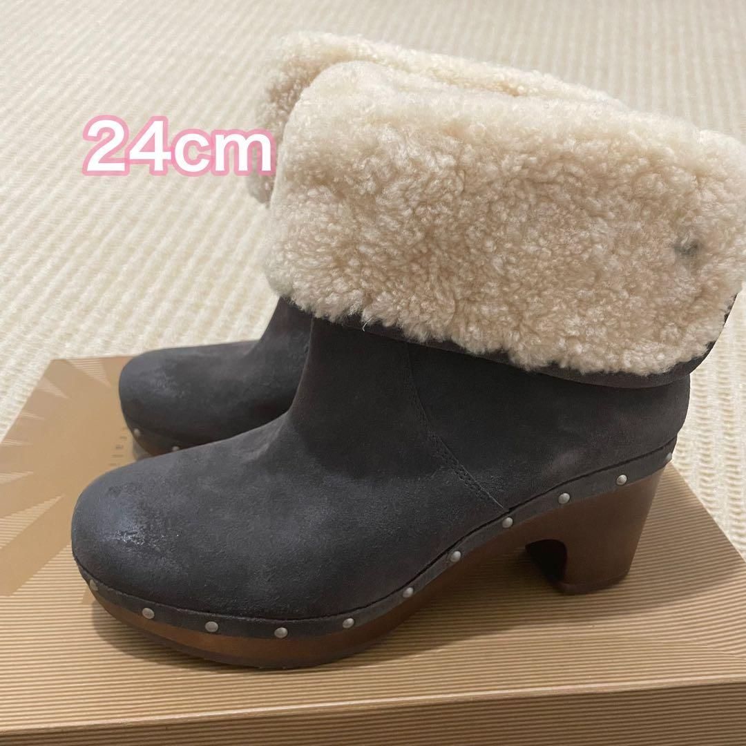 24.0cm UGG LYNNEA ムートンブーツ グレー ヒールブーツ