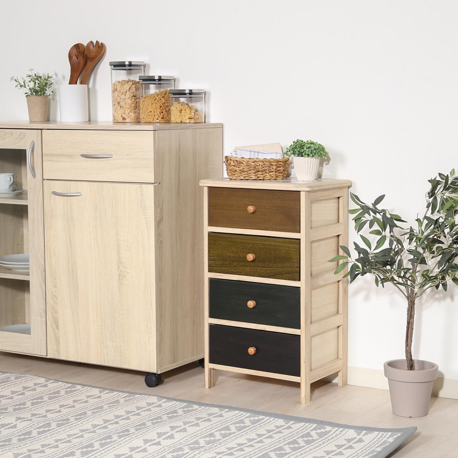 桐製 カラフル 4段 ミニチェスト 幅40cm チェスト リビング収納 収納家具 1人暮らし 姫系