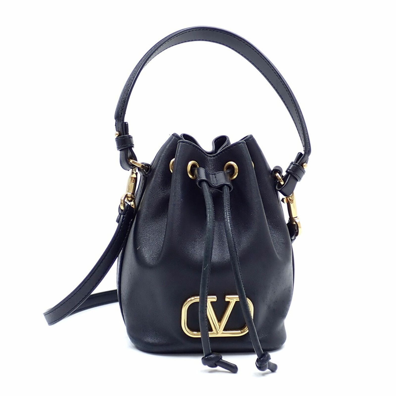 VALENTINO GARAVANI ブラック バケットバッグ VALENTINO - Vロゴシグネチャー ナッパレザー ミニ バケット