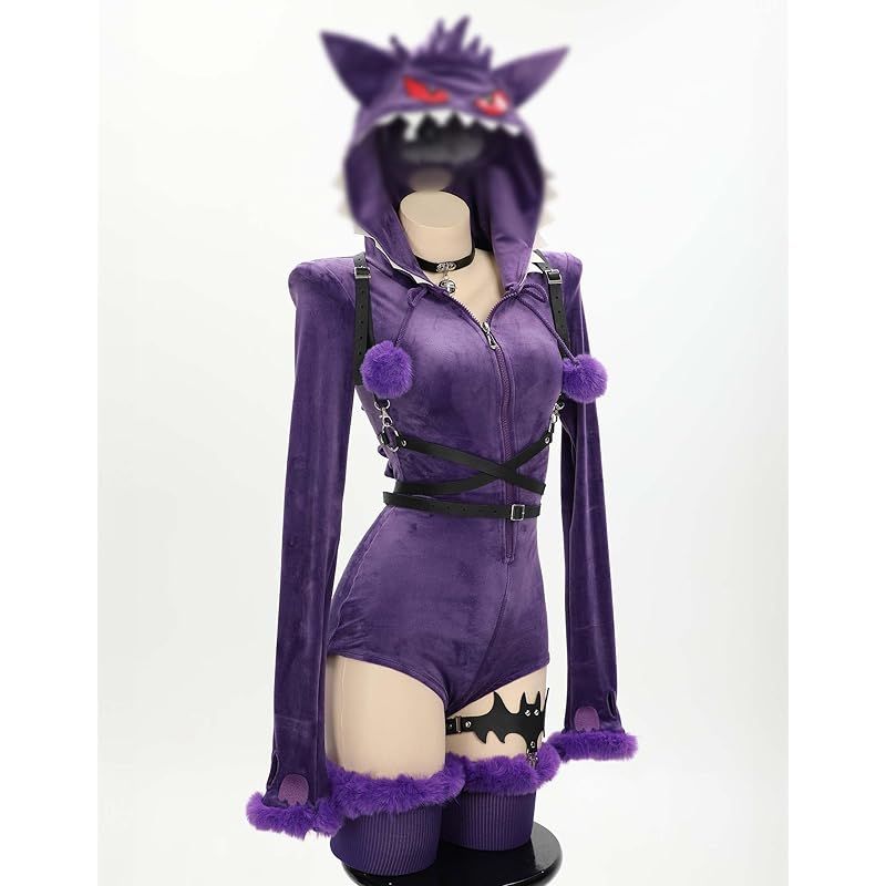 在庫 Miccostumes レディース 大人 アニメ ゲーム かわいい ホームウェア パジャマ ボディスーツ レオタード フーディー 幽霊風 モンスター ビースト 怪獣 コスプレ コスチューム コス 衣装 仮装 変身 変装 撮影 お化け パー 0