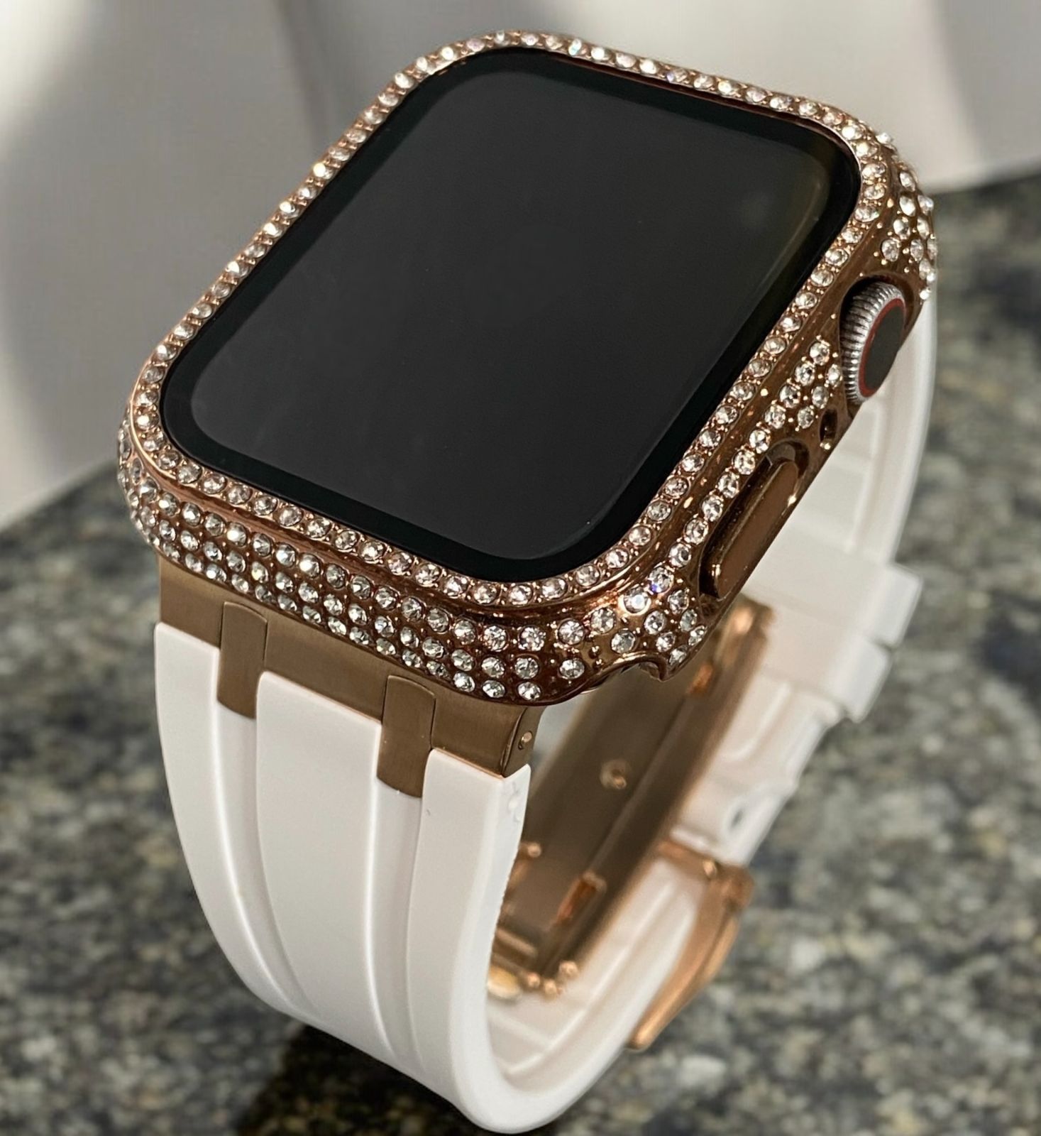 アップルウォッチシームバンド別注ラバーベルトAppleWatch キラキラ画面保護付きカスタムカバーケース 24