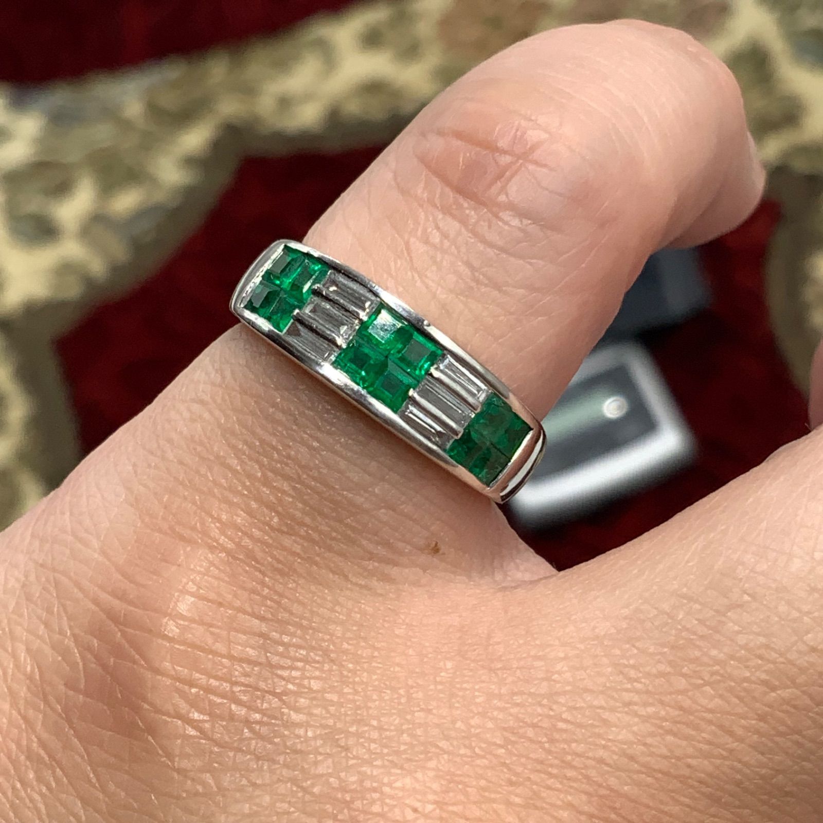 の*ん様 ☆超美品 エメラルドリング E0.62ct pt900 12.8号ダイ オープンデザインリング 指輪 エメラルド 0.88ct ダイヤモンド
