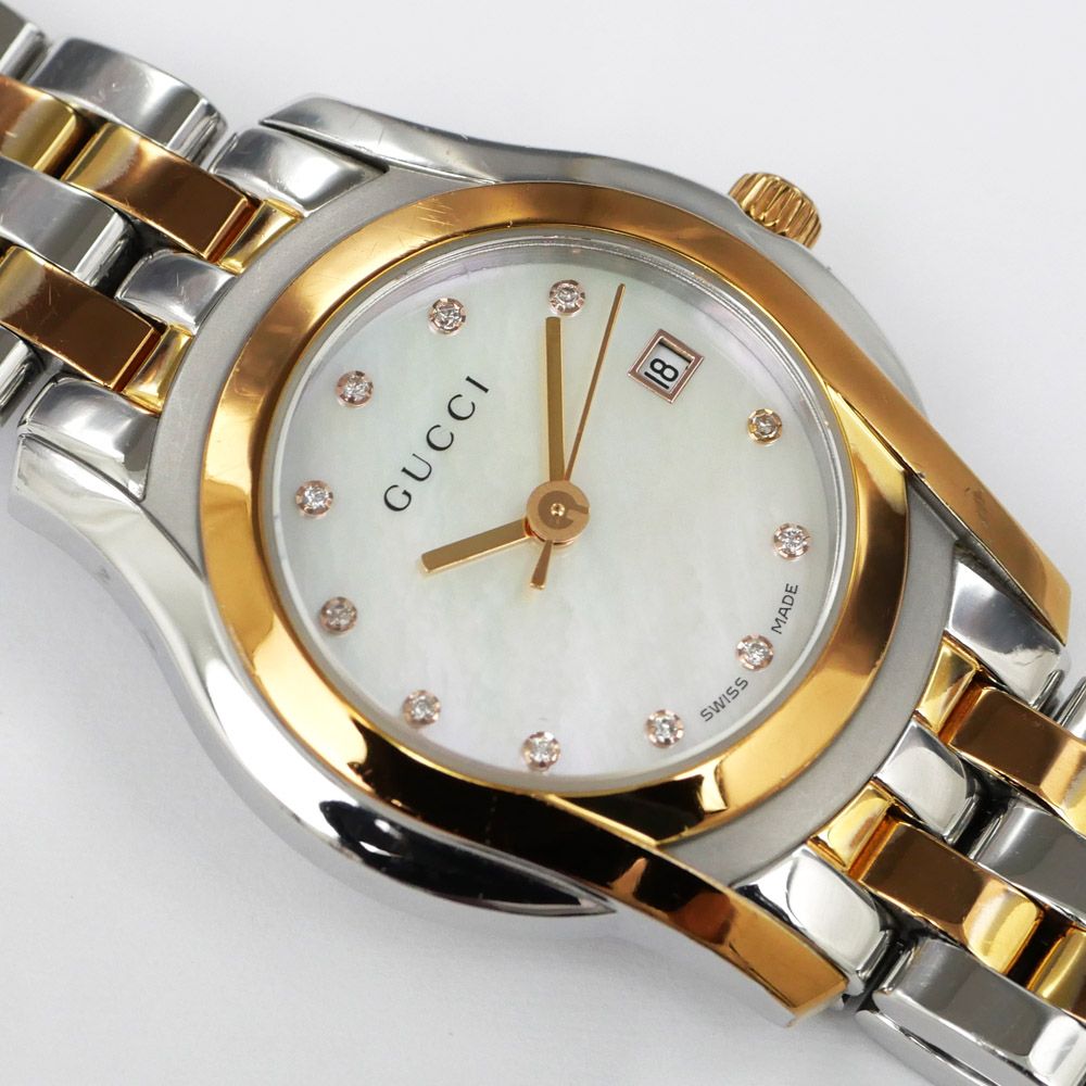 名東】グッチ 5500L 11Pダイヤ シェル文字盤 SS コンビ クォーツ