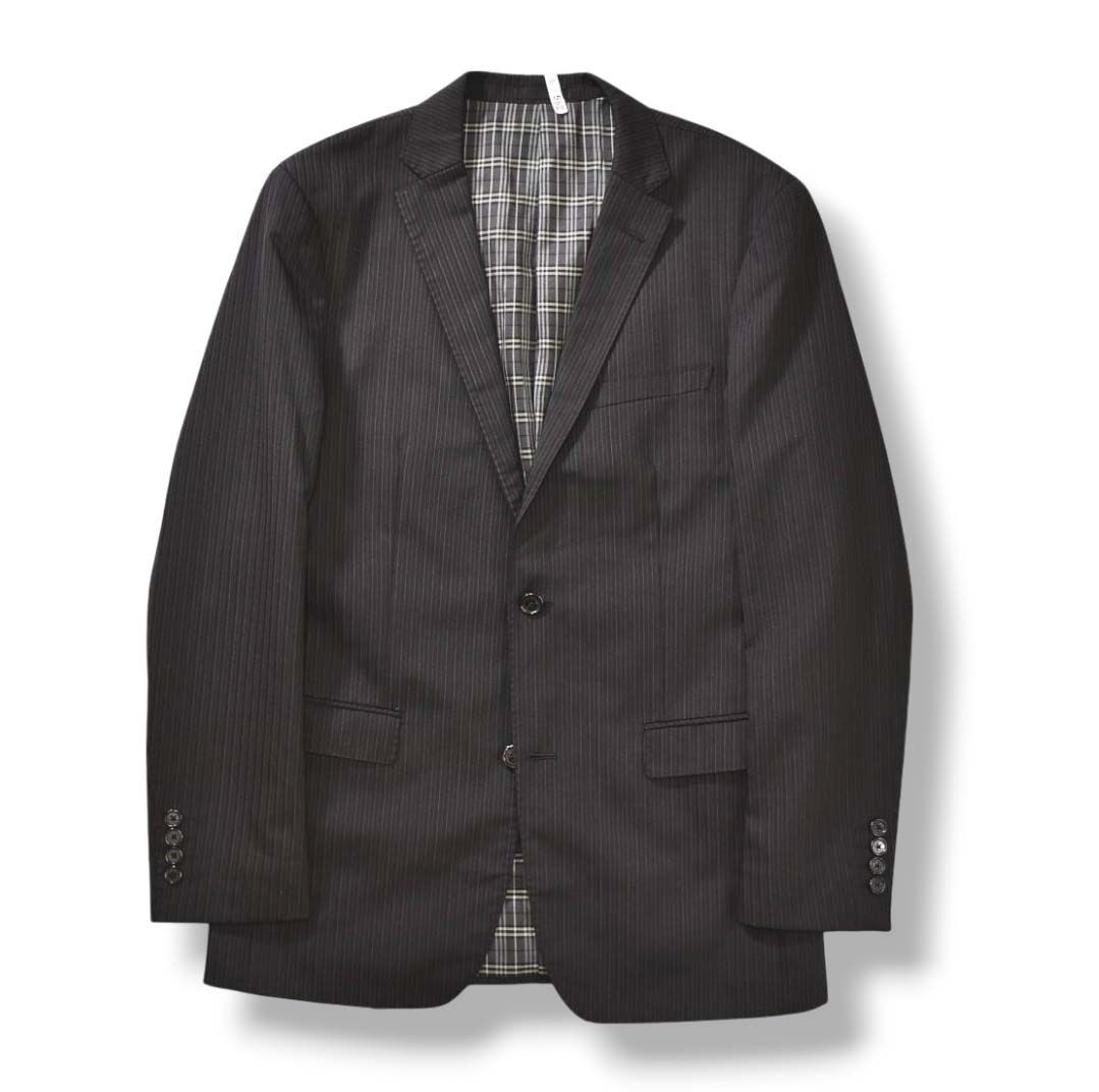 バーバリー ブラックレーベル BURBERRY BLACK LABEL 2B シングル テーラード ジャケット 総裏地 ブレザー L ピンストライプ x ノバチェック ブラック メンズ